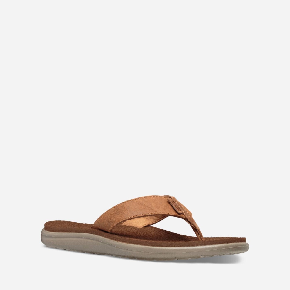 Teva Voya Leather - Women's Teva Flip Flops - Brown | India (NFHL83697)